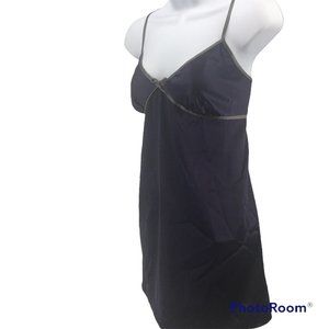Kristen Davis Plum Satin Grey Trim Babydoll Lingerie Mini Slip Dress Womens M